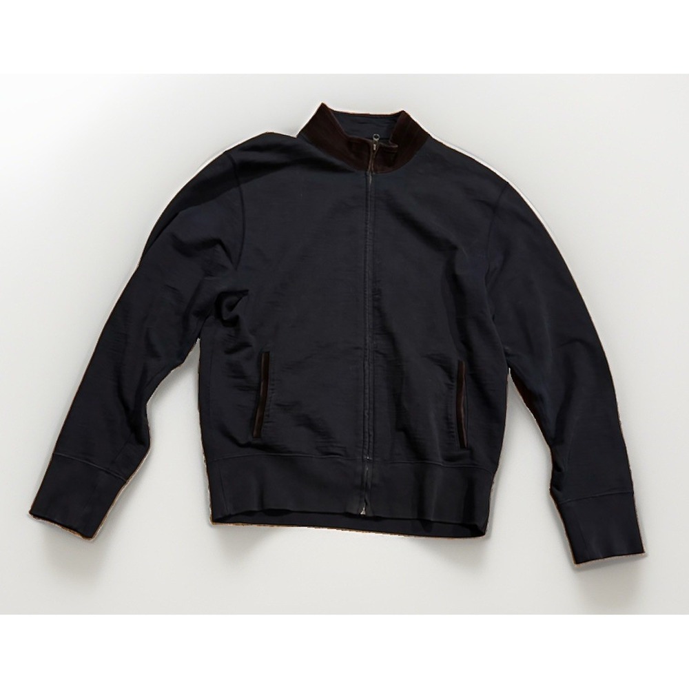 Billy Reid Jacket Mens L Navy Brown Cotton Full Zip Bomber Suede Trim